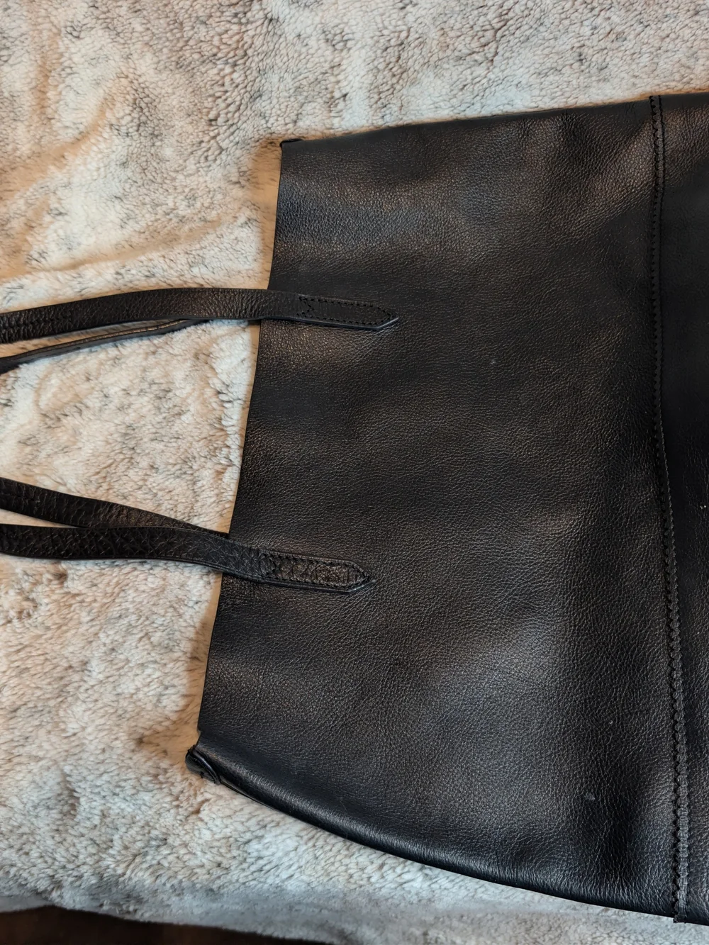 Minimalist Black Pebble Grain Leather Large Shoulder Tote Bag Work Travel